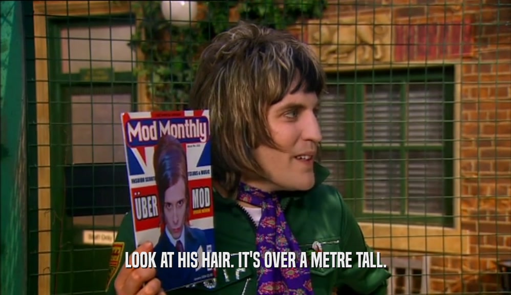 LOOK AT HIS HAIR. IT'S OVER A METRE TALL.  