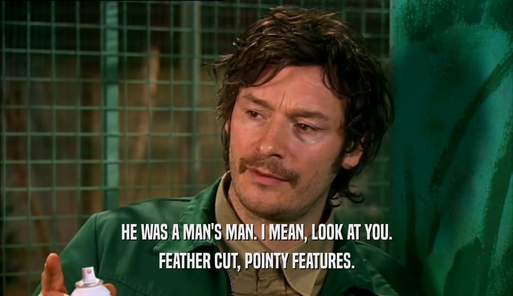 HE WAS A MAN'S MAN. I MEAN, LOOK AT YOU. FEATHER CUT, POINTY FEATURES. 