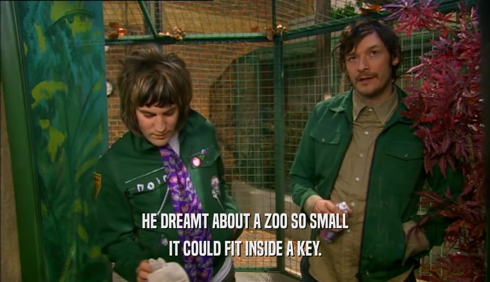 HE DREAMT ABOUT A ZOO SO SMALL IT COULD FIT INSIDE A KEY. 