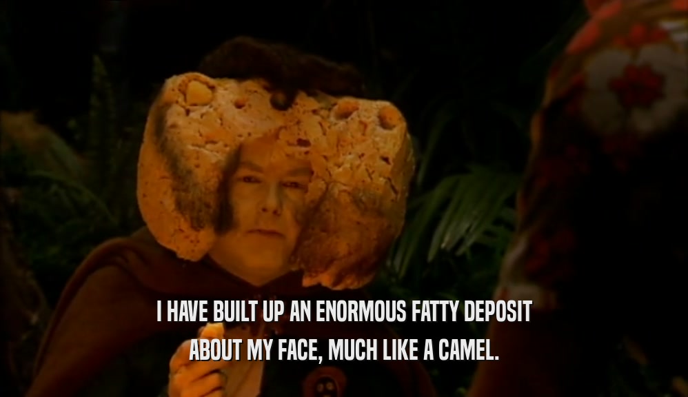 I HAVE BUILT UP AN ENORMOUS FATTY DEPOSIT ABOUT MY FACE, MUCH LIKE A CAMEL. 