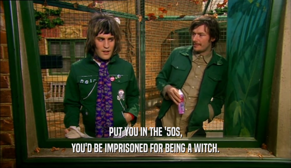 PUT YOU IN THE '50S, YOU'D BE IMPRISONED FOR BEING A WITCH. 