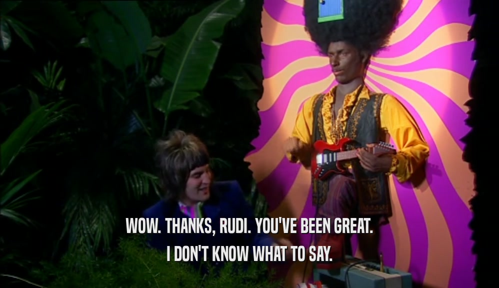 WOW. THANKS, RUDI. YOU'VE BEEN GREAT. I DON'T KNOW WHAT TO SAY. 