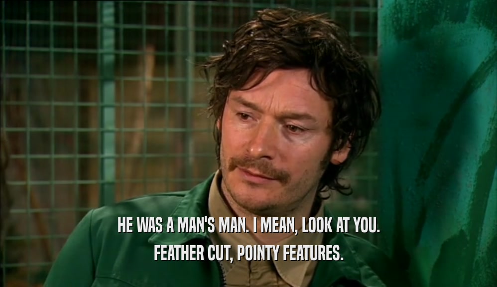 HE WAS A MAN'S MAN. I MEAN, LOOK AT YOU. FEATHER CUT, POINTY FEATURES. 