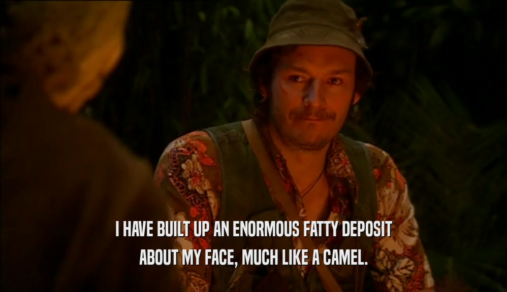 I HAVE BUILT UP AN ENORMOUS FATTY DEPOSIT ABOUT MY FACE, MUCH LIKE A CAMEL. 