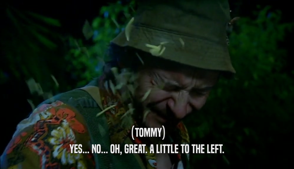 (TOMMY)
 YES... NO... OH, GREAT. A LITTLE TO THE LEFT.
 