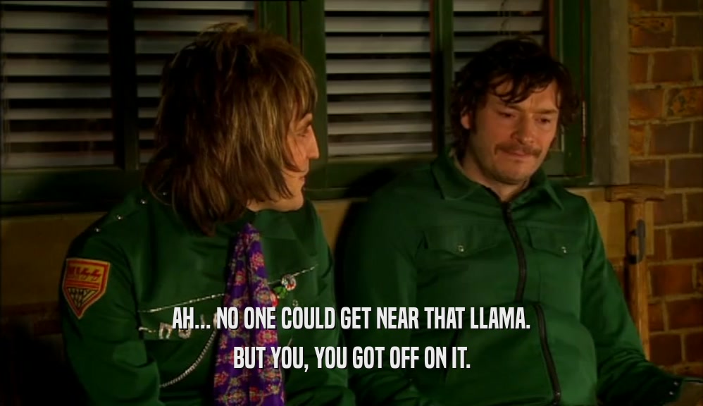 AH... NO ONE COULD GET NEAR THAT LLAMA. BUT YOU, YOU GOT OFF ON IT. 