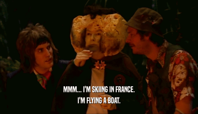 MMM... I'M SKIING IN FRANCE. I'M FLYING A BOAT. 