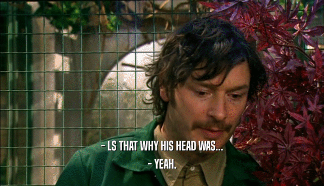 - LS THAT WHY HIS HEAD WAS...
 - YEAH.
 
