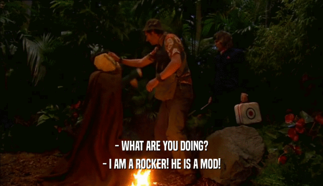 - WHAT ARE YOU DOING?
 - I AM A ROCKER! HE IS A MOD!
 