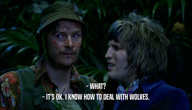 - WHAT?
 - IT'S OK. I KNOW HOW TO DEAL WITH WOLVES.
 