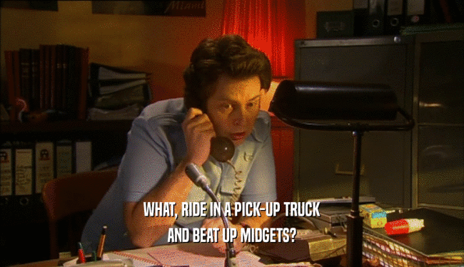 WHAT, RIDE IN A PICK-UP TRUCK
 AND BEAT UP MIDGETS?
 