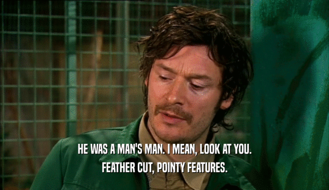 HE WAS A MAN'S MAN. I MEAN, LOOK AT YOU. FEATHER CUT, POINTY FEATURES. 