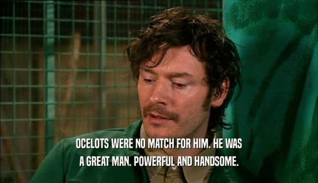 OCELOTS WERE NO MATCH FOR HIM. HE WAS A GREAT MAN. POWERFUL AND HANDSOME. 
