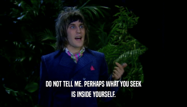 DO NOT TELL ME. PERHAPS WHAT YOU SEEK IS INSIDE YOURSELF. 