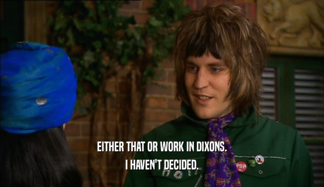EITHER THAT OR WORK IN DIXONS. I HAVEN'T DECIDED. 