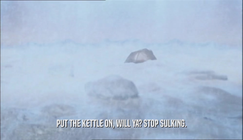 PUT THE KETTLE ON, WILL YA? STOP SULKING.  