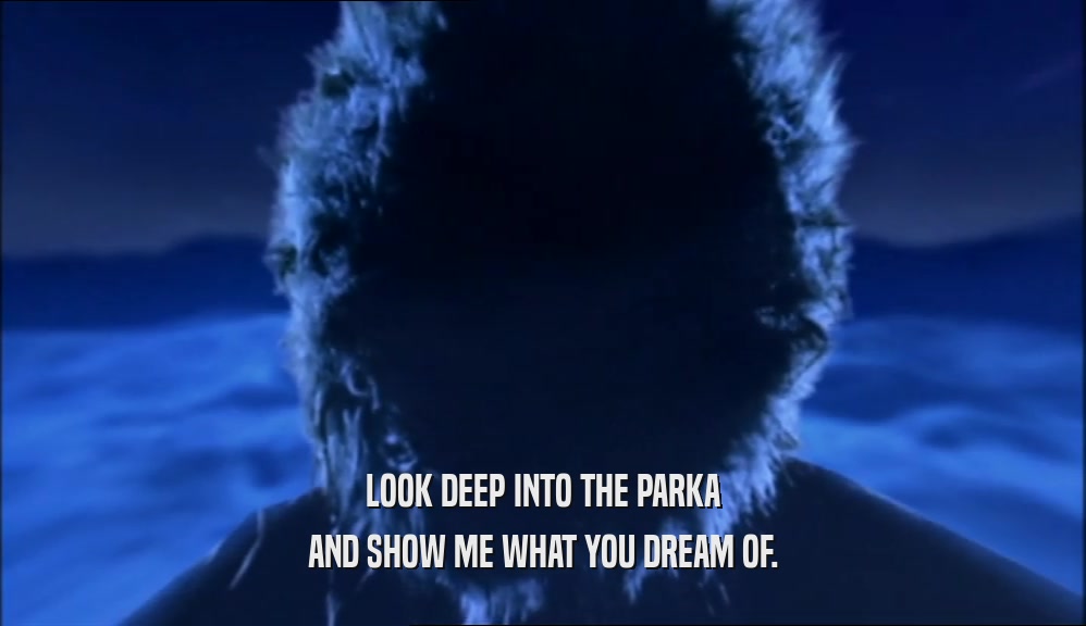 LOOK DEEP INTO THE PARKA AND SHOW ME WHAT YOU DREAM OF. 