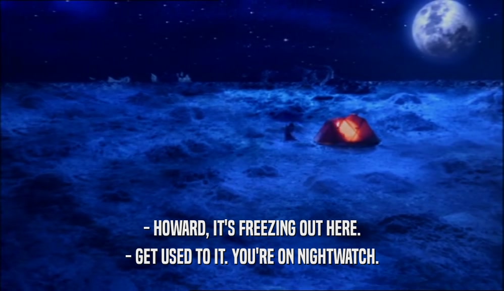 - HOWARD, IT'S FREEZING OUT HERE. - GET USED TO IT. YOU'RE ON NIGHTWATCH. 