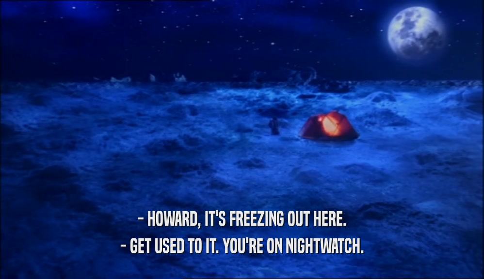 - HOWARD, IT'S FREEZING OUT HERE. - GET USED TO IT. YOU'RE ON NIGHTWATCH. 