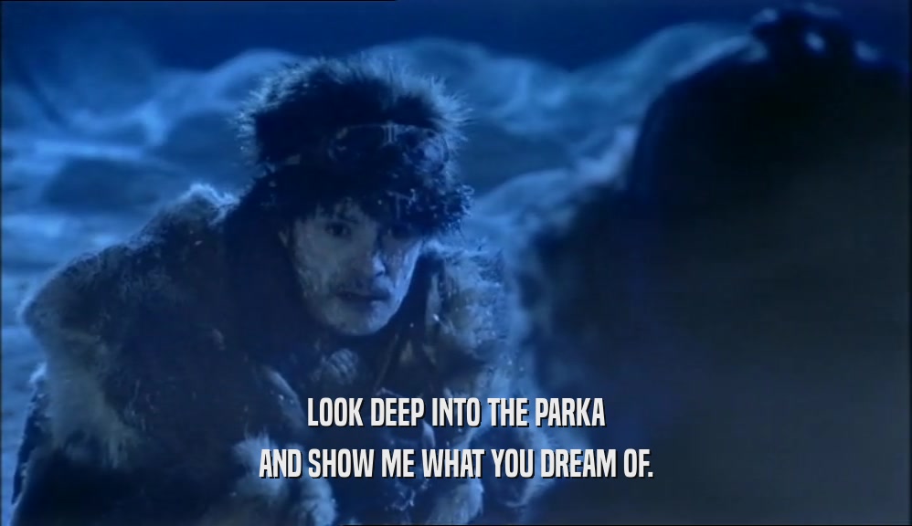 LOOK DEEP INTO THE PARKA AND SHOW ME WHAT YOU DREAM OF. 
