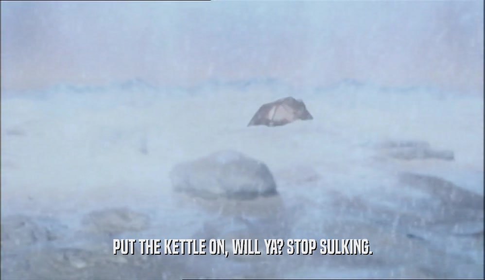 PUT THE KETTLE ON, WILL YA? STOP SULKING.  