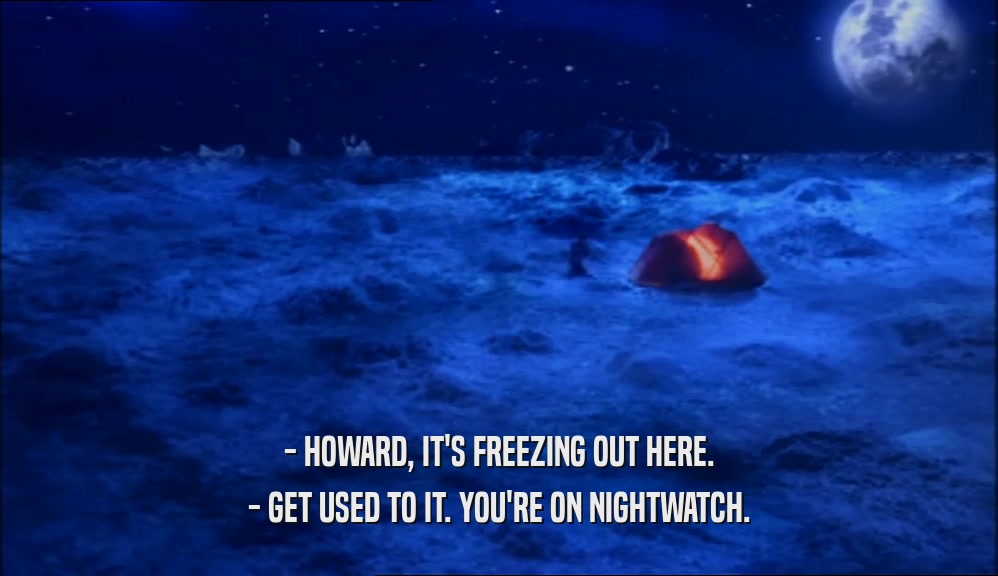 - HOWARD, IT'S FREEZING OUT HERE. - GET USED TO IT. YOU'RE ON NIGHTWATCH. 