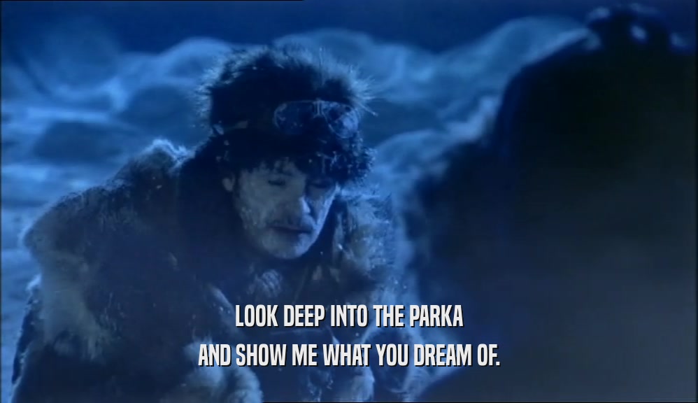 LOOK DEEP INTO THE PARKA AND SHOW ME WHAT YOU DREAM OF. 