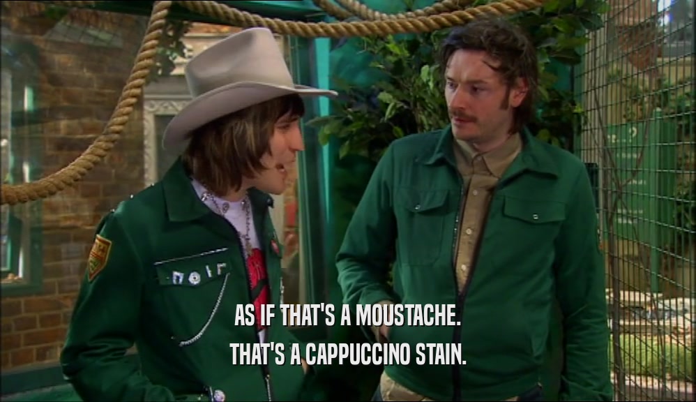 AS IF THAT'S A MOUSTACHE. THAT'S A CAPPUCCINO STAIN. 