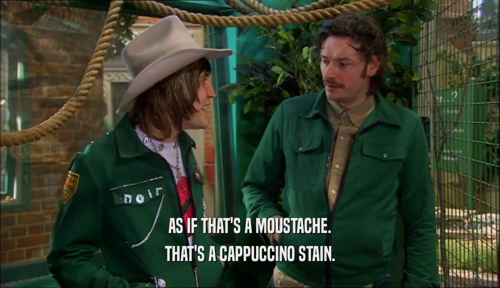 AS IF THAT'S A MOUSTACHE. THAT'S A CAPPUCCINO STAIN. 