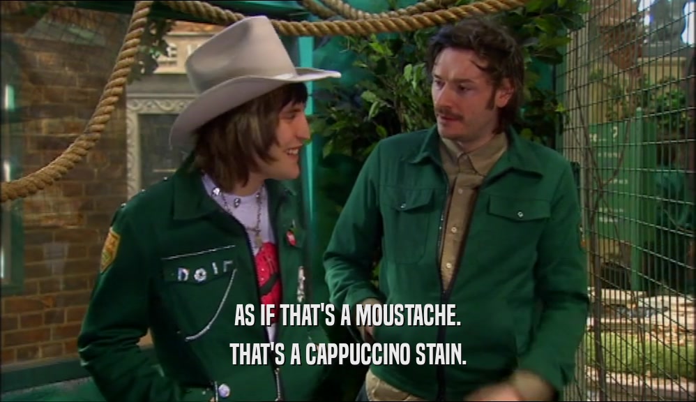 AS IF THAT'S A MOUSTACHE. THAT'S A CAPPUCCINO STAIN. 