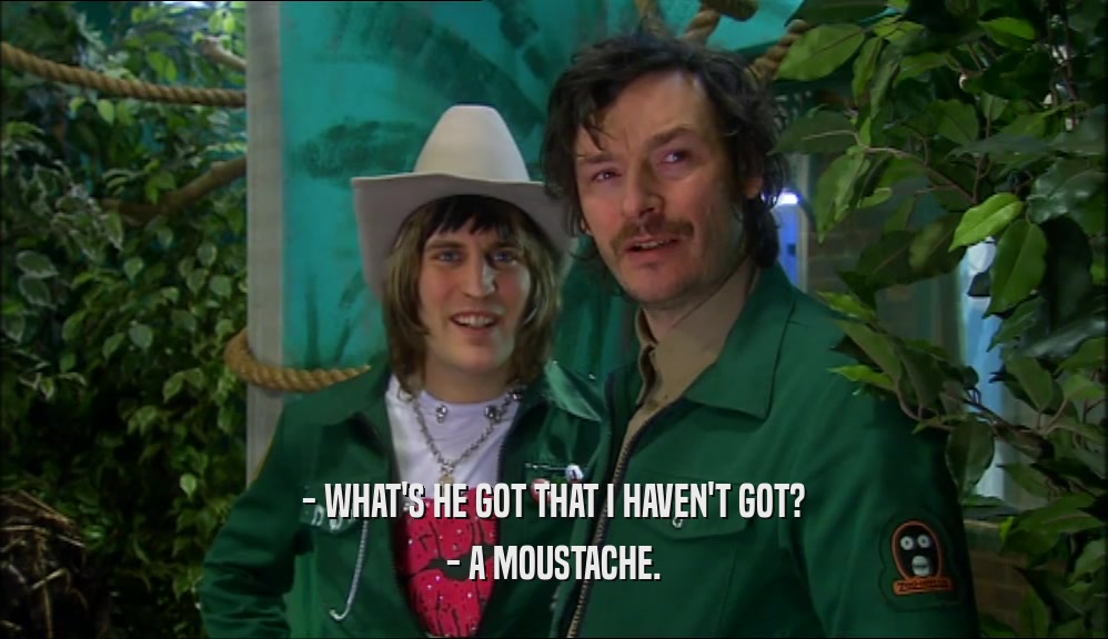 - WHAT'S HE GOT THAT I HAVEN'T GOT? - A MOUSTACHE. 