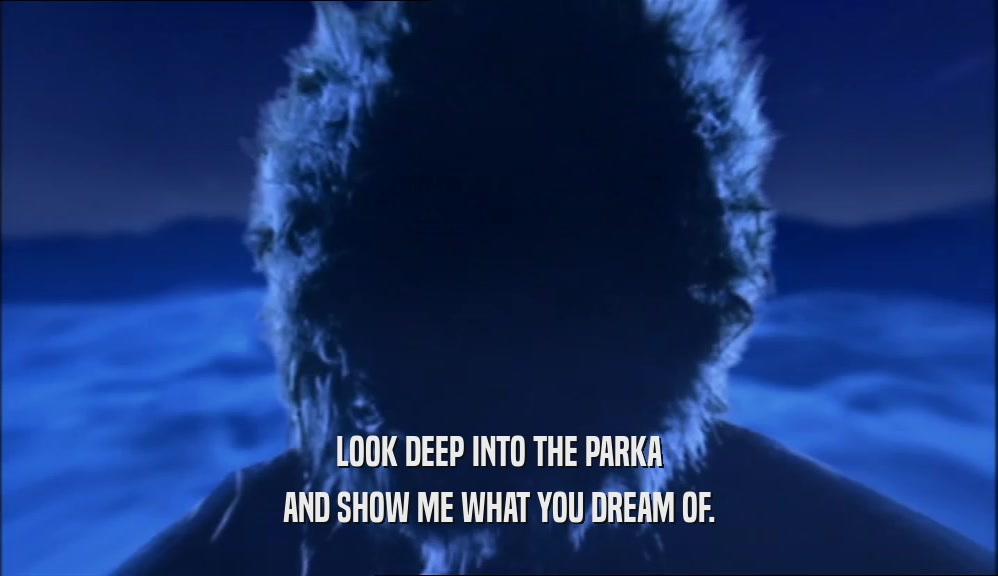 LOOK DEEP INTO THE PARKA AND SHOW ME WHAT YOU DREAM OF. 