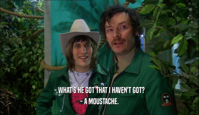 - WHAT'S HE GOT THAT I HAVEN'T GOT? - A MOUSTACHE. 