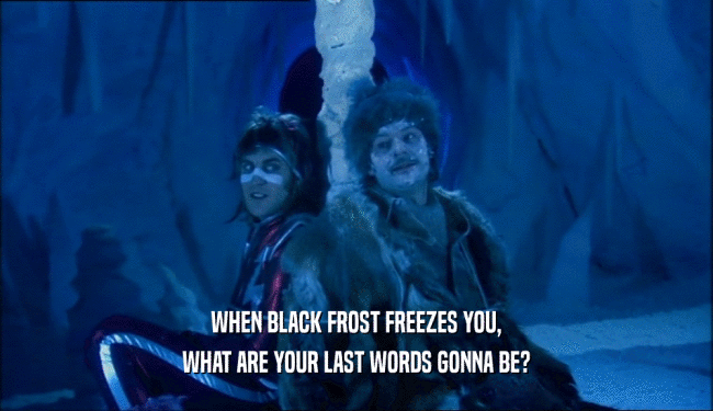 WHEN BLACK FROST FREEZES YOU, WHAT ARE YOUR LAST WORDS GONNA BE? 