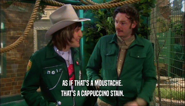 AS IF THAT'S A MOUSTACHE. THAT'S A CAPPUCCINO STAIN. 
