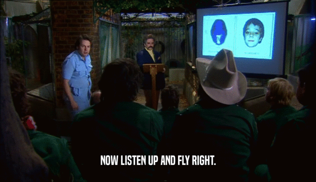 NOW LISTEN UP AND FLY RIGHT.
  
