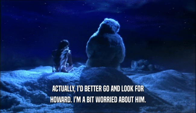 ACTUALLY, I'D BETTER GO AND LOOK FOR
 HOWARD. I'M A BIT WORRIED ABOUT HIM.
 