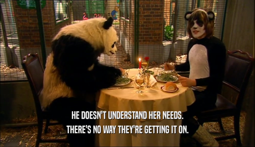 HE DOESN'T UNDERSTAND HER NEEDS. THERE'S NO WAY THEY'RE GETTING IT ON. 