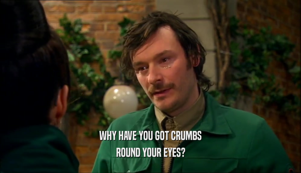 WHY HAVE YOU GOT CRUMBS ROUND YOUR EYES? 