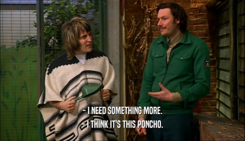 - I NEED SOMETHING MORE.
 - I THINK IT'S THIS PONCHO.
 