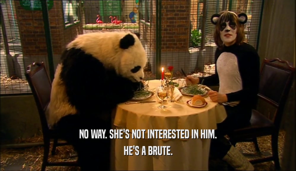 NO WAY. SHE'S NOT INTERESTED IN HIM. HE'S A BRUTE. 