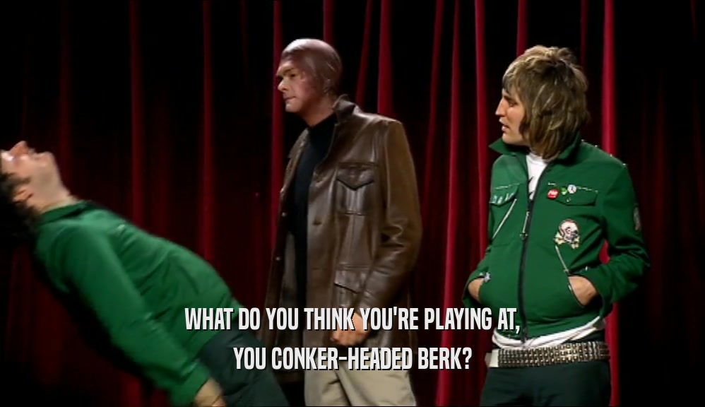 WHAT DO YOU THINK YOU'RE PLAYING AT, YOU CONKER-HEADED BERK? 