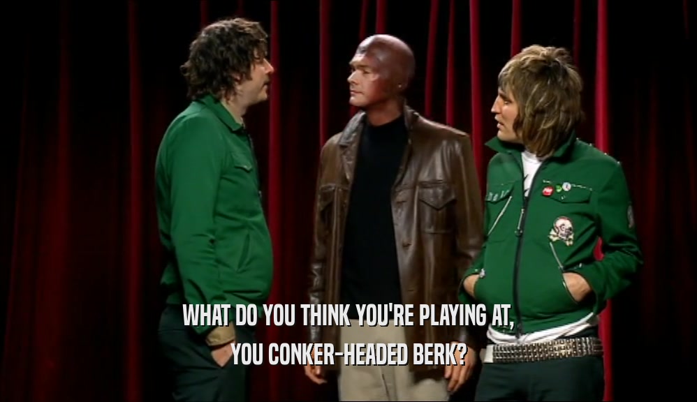 WHAT DO YOU THINK YOU'RE PLAYING AT, YOU CONKER-HEADED BERK? 