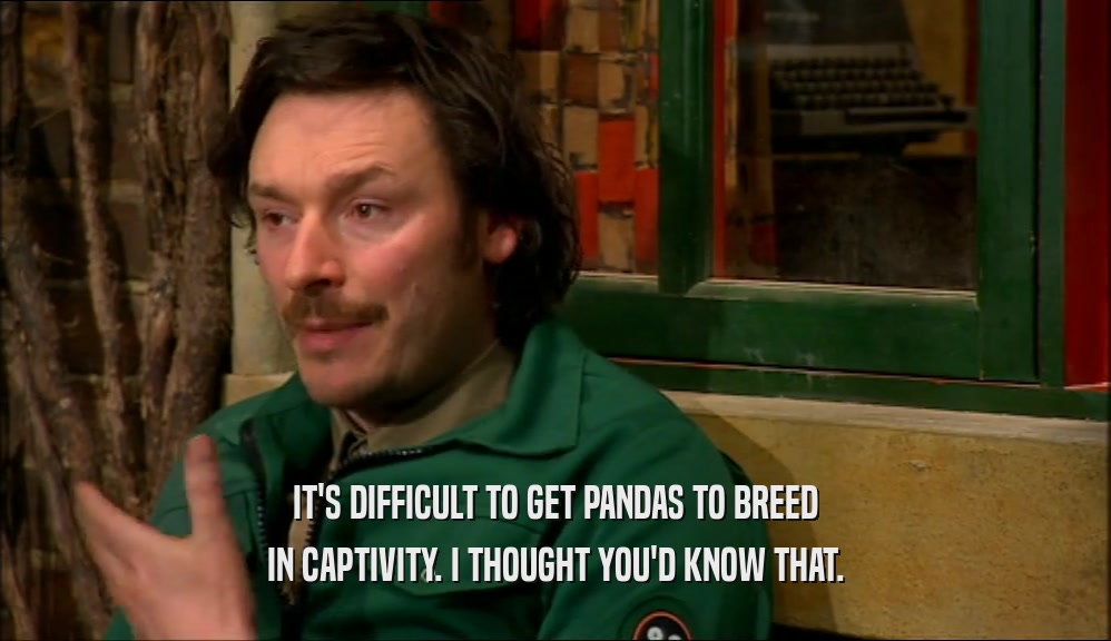 IT'S DIFFICULT TO GET PANDAS TO BREED IN CAPTIVITY. I THOUGHT YOU'D KNOW THAT. 