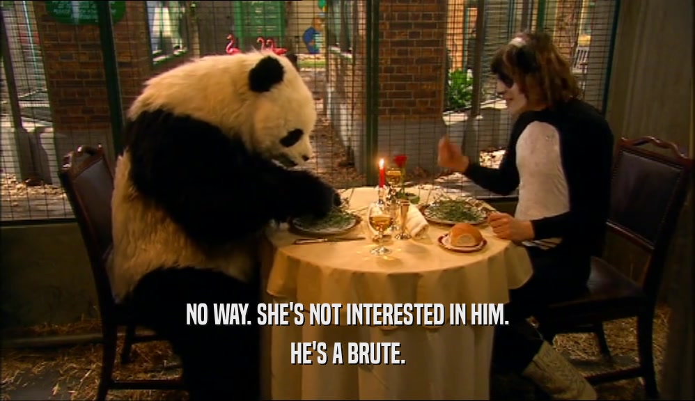 NO WAY. SHE'S NOT INTERESTED IN HIM. HE'S A BRUTE. 