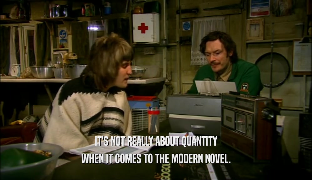IT'S NOT REALLY ABOUT QUANTITY
 WHEN IT COMES TO THE MODERN NOVEL.
 