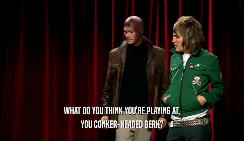 WHAT DO YOU THINK YOU'RE PLAYING AT, YOU CONKER-HEADED BERK? 