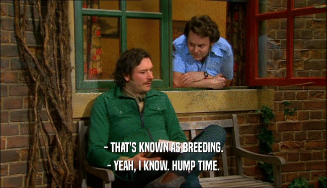 - THAT'S KNOWN AS BREEDING.
 - YEAH, I KNOW. HUMP TIME.
 