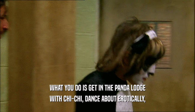 WHAT YOU DO IS GET IN THE PANDA LODGE WITH CHI-CHI, DANCE ABOUT EROTICALLY, 