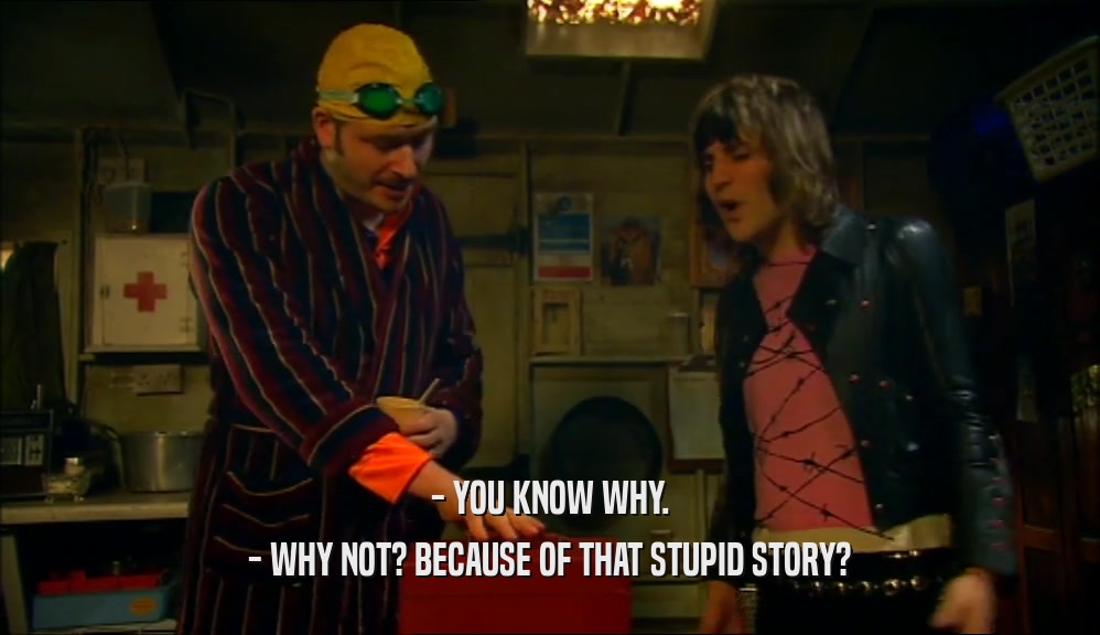 - YOU KNOW WHY. - WHY NOT? BECAUSE OF THAT STUPID STORY? 
